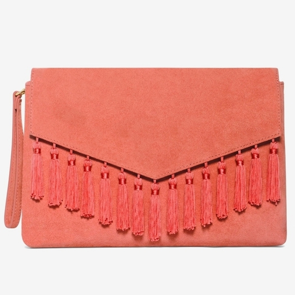 White House Black Market Handbags - WHBM CORAL TASSEL CLUTCH & DUST BAG | NWT
